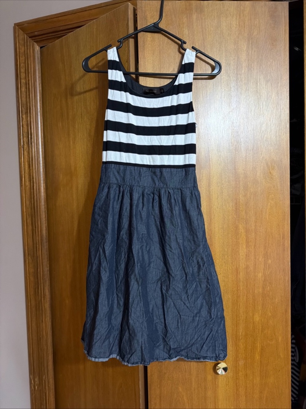 The Limited Black & White Striped Tank Dress with Navy Skirt